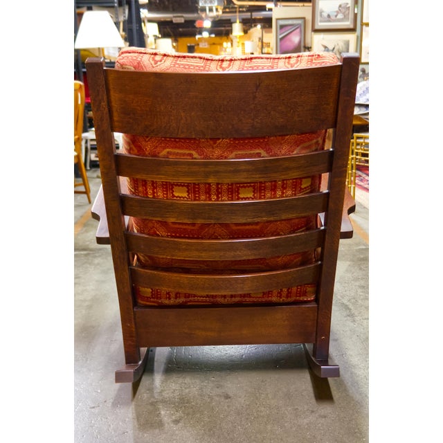 Stickley Arts & Crafts Style Stickley Bow Arm Oak Rocker With Loose Cushions For Sale - Image 4 of 12