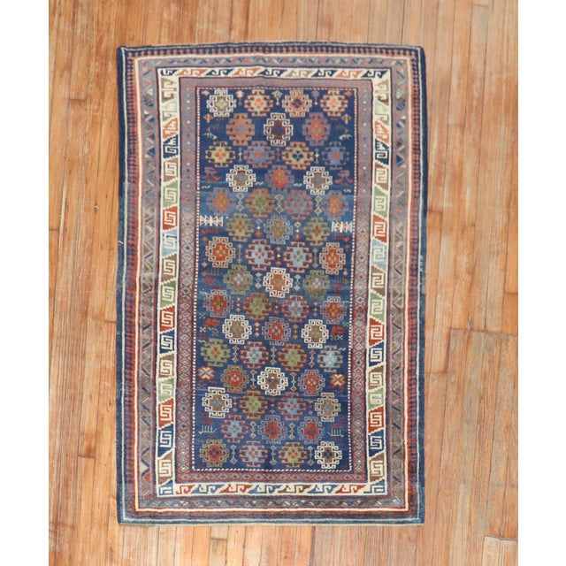 Contemporary Blue Antique Caucasian Kuba Rug - 3'5" x 5' For Sale - Image 3 of 18