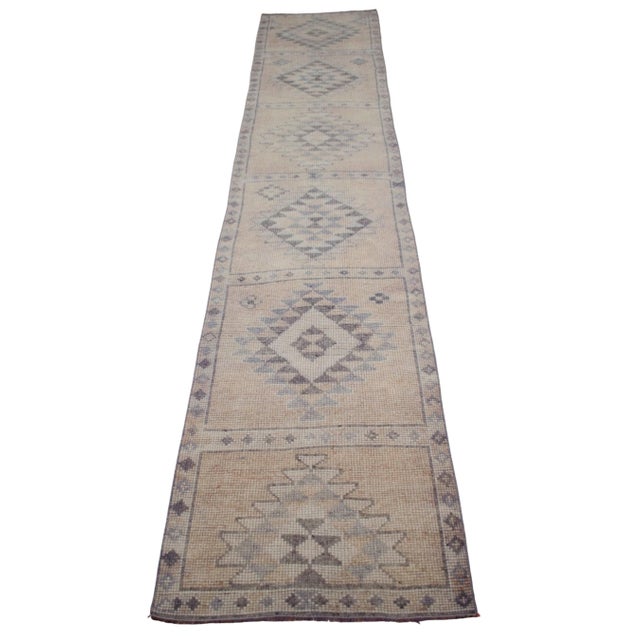 Textile Hand-Made Turkish Runner Rug . Soft Colors Low PileTribal Herki - 2′9″ × 13′3″ For Sale - Image 7 of 16