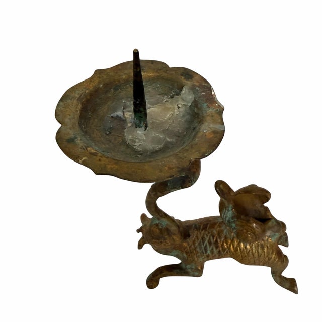 Metal Vintage Brass Lion Candleholder, Japan For Sale - Image 7 of 9