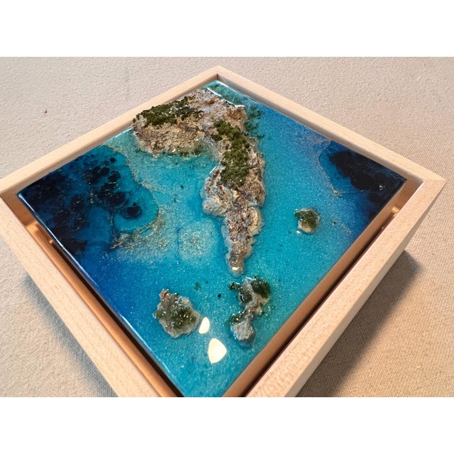Abstract Flying Over the Ocean #1 by Ana Hefco | Layered Tinted Resin & Mixed Media on Wood Panel Abstract ocean landscape. For Sale - Image 3 of 5