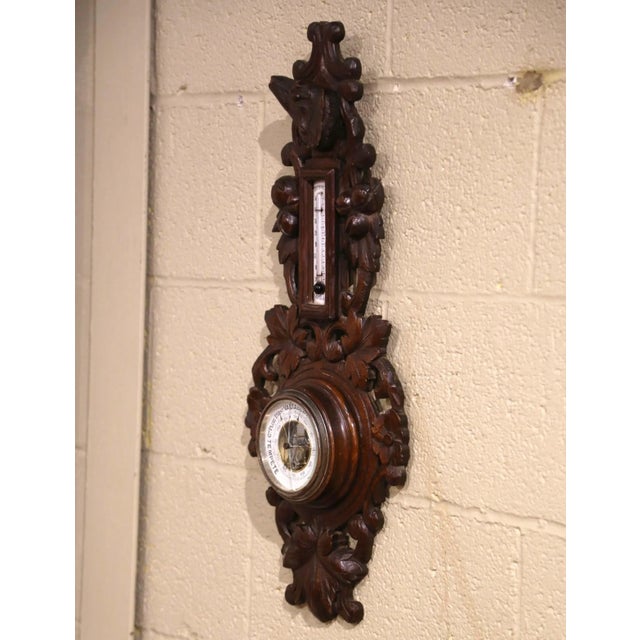 Wood 19th Century French Forest Carved Oak Barometer and Thermometer With Dog Motif For Sale - Image 7 of 9