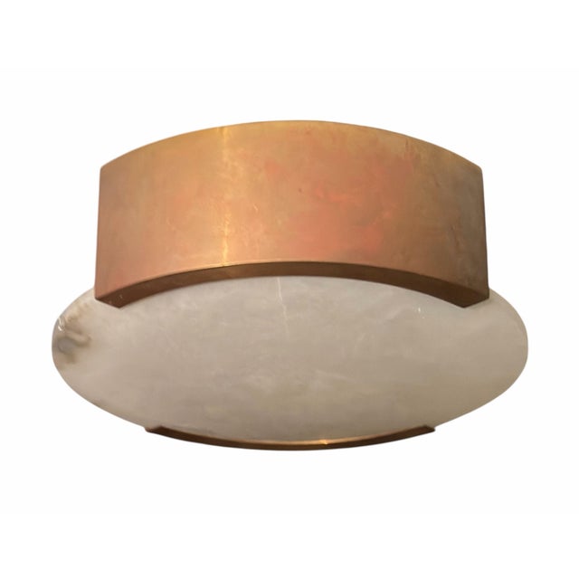 Bronze and Alabaster Flush Mount Light Fixture.