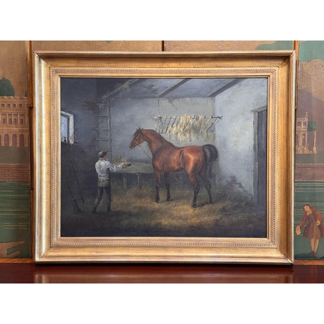 A fine oil on canvas painting attributed to English artist John Francis Sartorius (1775 to 1831), showing a bay horse in a...