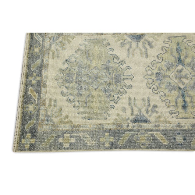 Modern Early 21st Century Green & Blue Geometric Design Handwoven Wool Turkish Oushak Rug 2'1" X 3' For Sale - Image 3 of 6