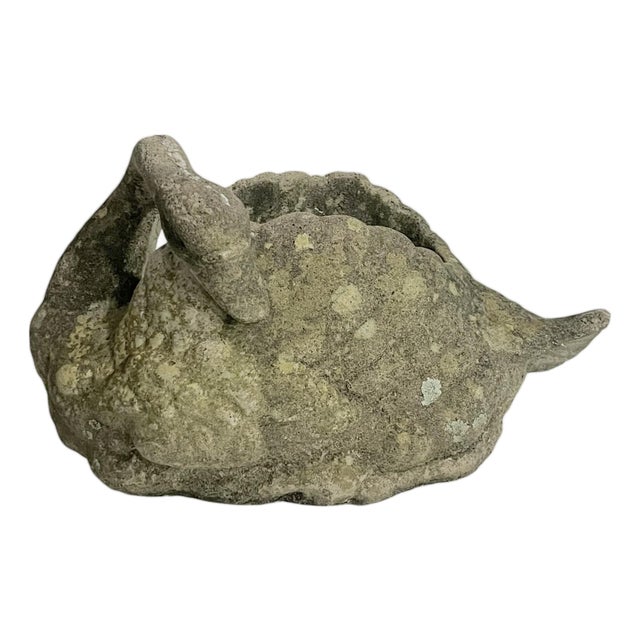 Vintage English Concrete Swan Planter – Weathered Garden Sculpture For Sale