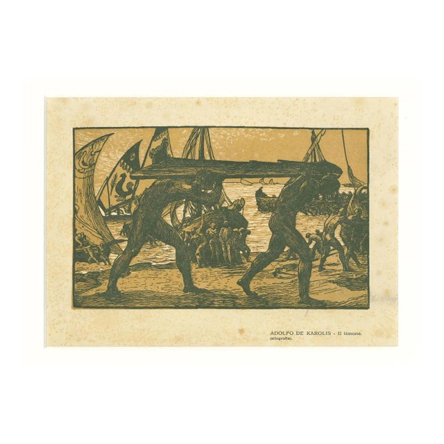 Adolfo De Karolis - Il Timone - Original Woodcut by Adolfo De Karolis - Early 20th Century For Sale