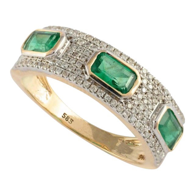 Not Yet Made - Made To Order VRJewels Three Stone Emerald7 Diamond Cluster Cocktail Ring Size 7 in 14k Gold For Sale - Image 5 of 10
