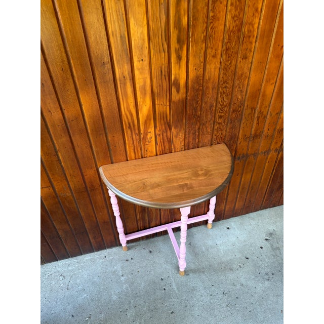 Wood 1940s Vintage Pink Petite Half Moon Table Professionally Refinished For Sale - Image 7 of 12