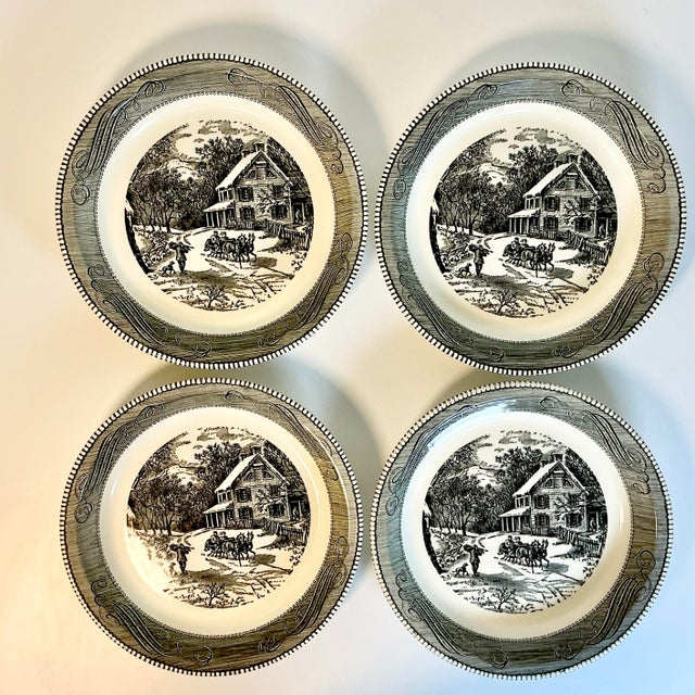 American 1970s Vintage Americana Boho Chic Jeannette China Black Supper Bowl-Plate - Set of 4. For Sale - Image 3 of 13