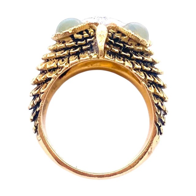 Vintage 18k Gold Diamond Owl Ring With Chrysoberyl Eyes, Size 6.5 For Sale - Image 9 of 9