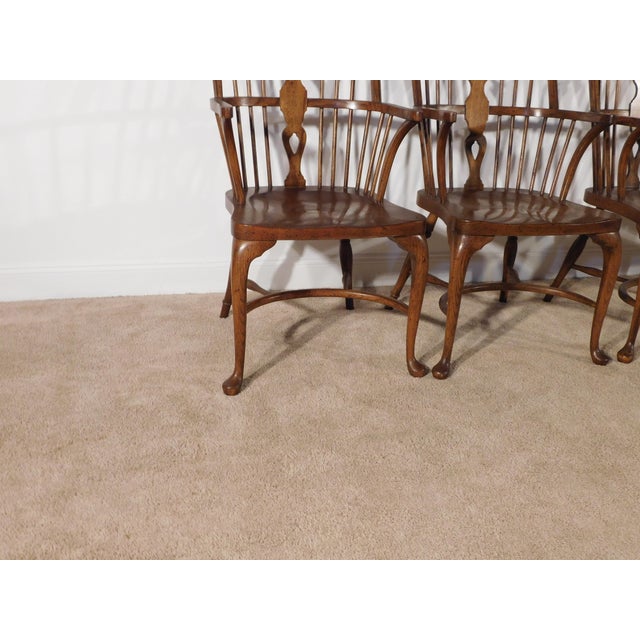 Vintage Baker Furniture Set of 4 Queen Anne Dark Oak Windsor Arm Chairs For Sale - Image 10 of 14