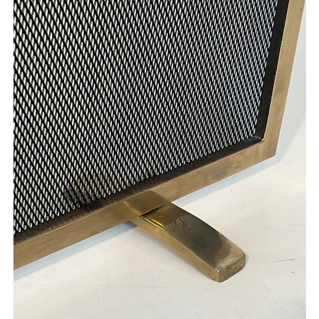 Neoclassical Style Brass and Wire Mesh Fireplace Screen. French Work. Circa 1970 For Sale - Image 11 of 12