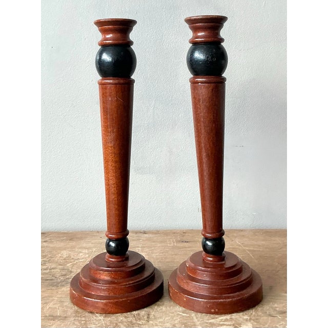 Late 20th Century Vintage Regency Carved Pillar Candlesticks - A Pair For Sale - Image 5 of 9