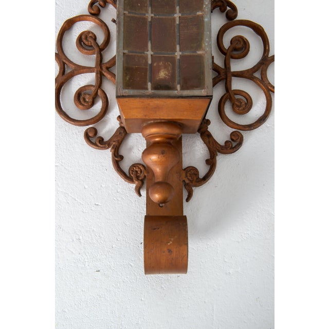Brown 1920s Vintage Custom Made Hollywood Regency Iron Lantern Sconces - a Pair For Sale - Image 8 of 13