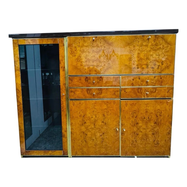 High Sideboard in Radica and Gilded Metal, 1970s For Sale