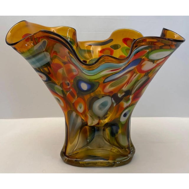 Large Murano-Style Multi-colored Art Glass Vase with Aventurine, 1960s A striking large vintage hand-blown art glass vase...