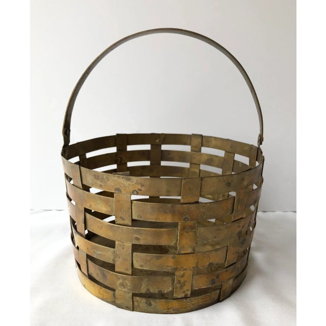 Late 20th Century Brass Woven Basket Chairish