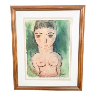 Mid Century Modern Gouache Paper George Constant Art Nude Signed Ap Painting 54' For Sale