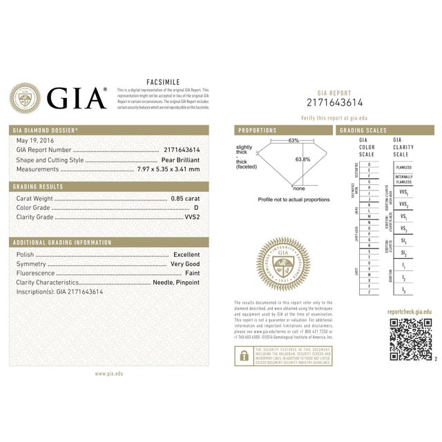 Harry Winston Platinum Pear Shape Diamond Solitaire Pendant Necklace .85ct Dvvs2 For Sale - Image 10 of 12