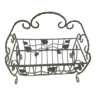 Vintage Mid Century Modern French Country Style Wrought Iron Magazine Rack For Sale