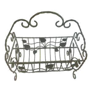 Vintage Mid Century Modern French Country Style Wrought Iron Magazine Rack