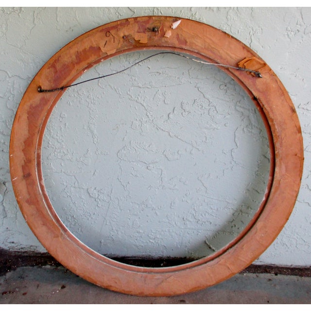 Antique Victorian Carved Wood White Painted Round Frame With Floral