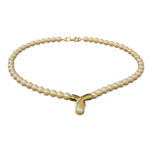 Vintage Napier Faux Pearl Necklace With Gold-Tone Teardrop Pendant | Signed 1980s Napier Pearl Choker