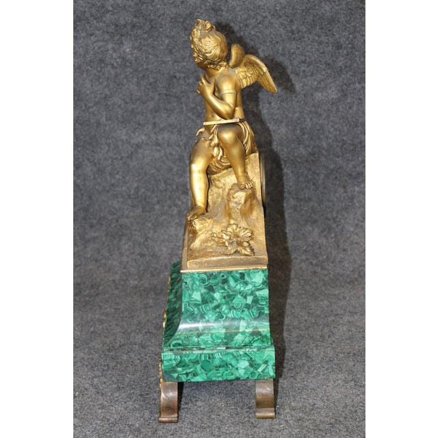 French 19th C Bronze Ormolu and Malachite Clockset Made for Tiffany & Co France For Sale - Image 4 of 12