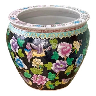 Hand Painted Chinese Chinoiserie Fishbowl Planter For Sale