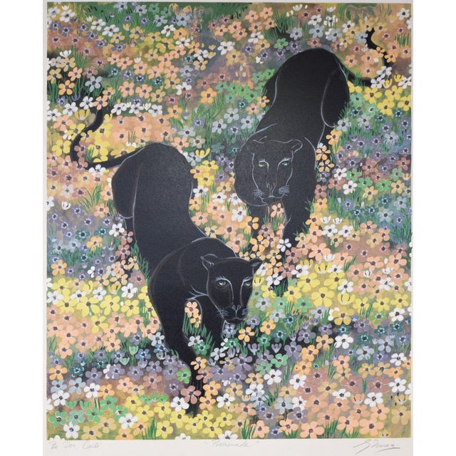 Large Lithograph of Panthers "Promenade" by Chilean Artist Gustavo Novoa For Sale - Image 4 of 8