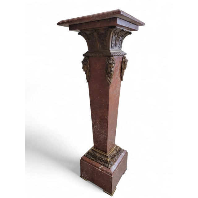 Antique French Louis XV Rouge Marble and Figural Bronze Maiden Pedestal Stand For Sale - Image 11 of 11
