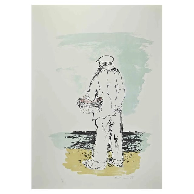 Giovanni Omiccioli, The Fisherman, Lithograph, 1975 For Sale