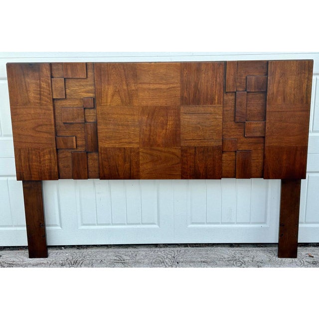 Vtg. MCM Queen/Full Size Lane Staccato Brutalist Collection Walnut Headboard For Sale In Philadelphia - Image 6 of 15
