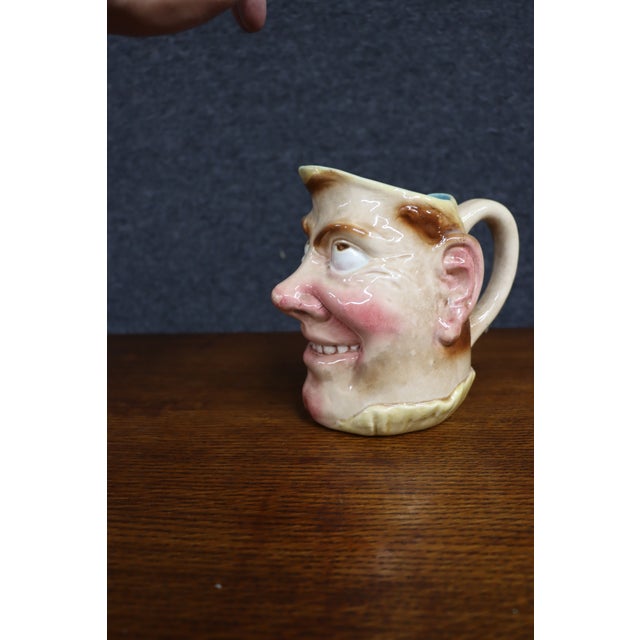 Ceramic Early 20th Century Sarreguemines French Majolica Character Face Pitcher For Sale - Image 7 of 10