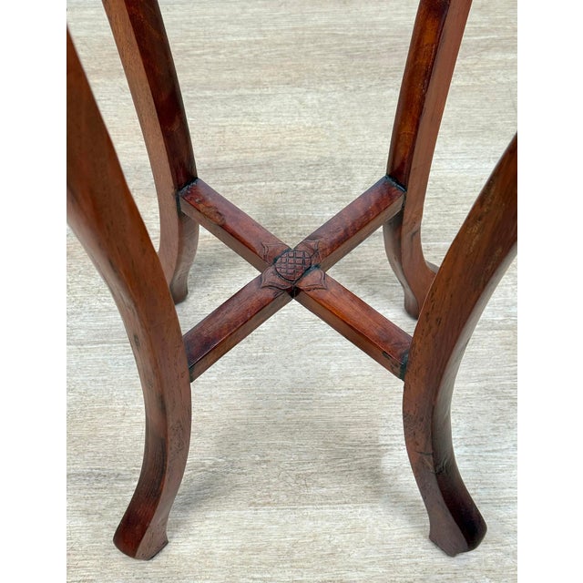 Vintage Chinese Rosewood Marble Top Carved Plant Stand Table For Sale - Image 11 of 12