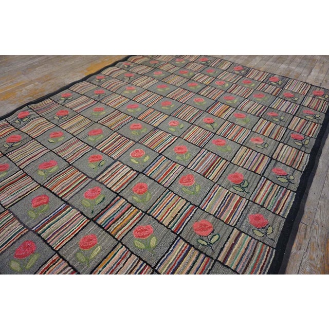 Textile 1930s Multicolor Floral Folk Art American Hooked Rug 5'5" X 7'9" Handknotted Wool Carpet For Sale - Image 7 of 10