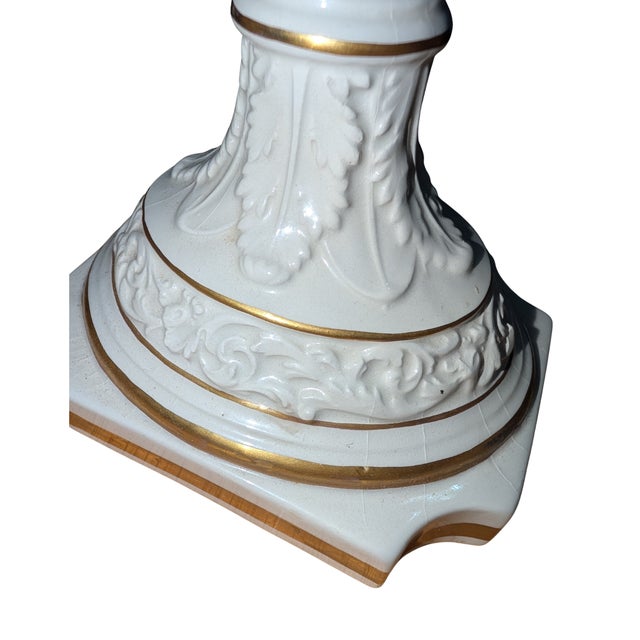 Pair of Vintage Italian Capodimonte-Style Porcelain Candlesticks, Gilt Trim, 10" For Sale - Image 10 of 15