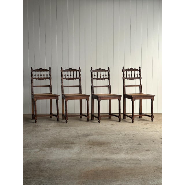 Early 20th Century Set of Four Antique Dining Chairs With Carved Crest For Sale - Image 5 of 18