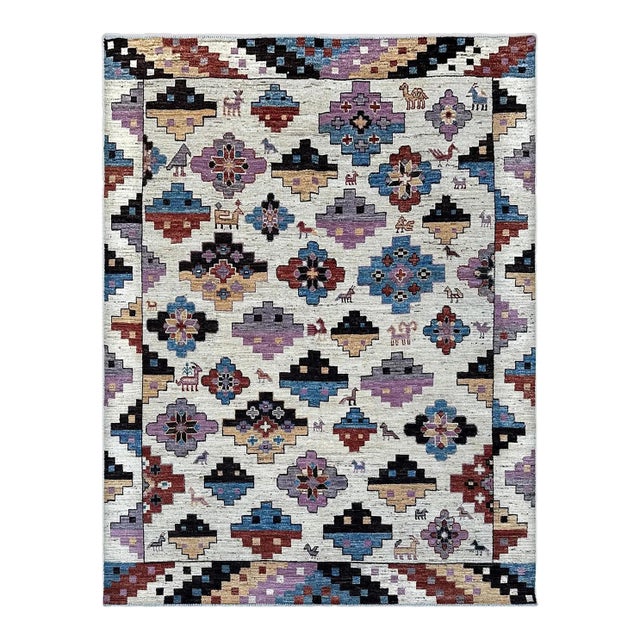 Ivory & Orchid Boho Tribal Rug 8x10 For Sale
