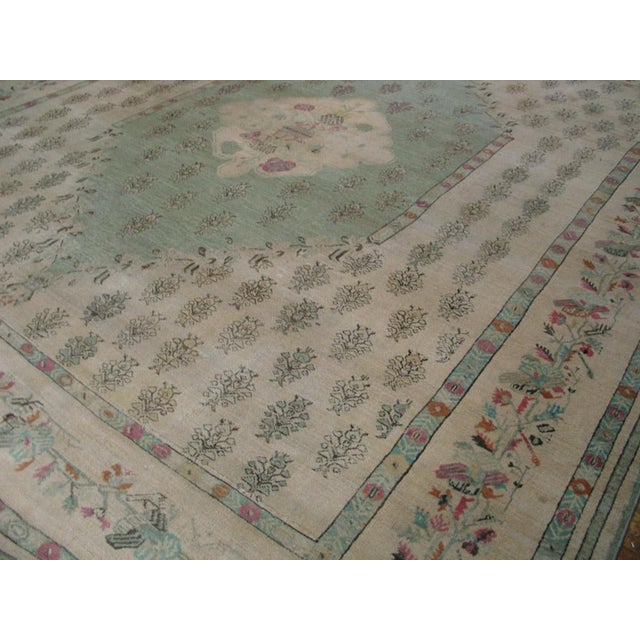 Late 19th Century 1880s Beige Floral Medallion Antique Turkish Oushak Ghiordes Rug 13' X 14'6" Handknotted Wool Carpet For Sale - Image 5 of 7