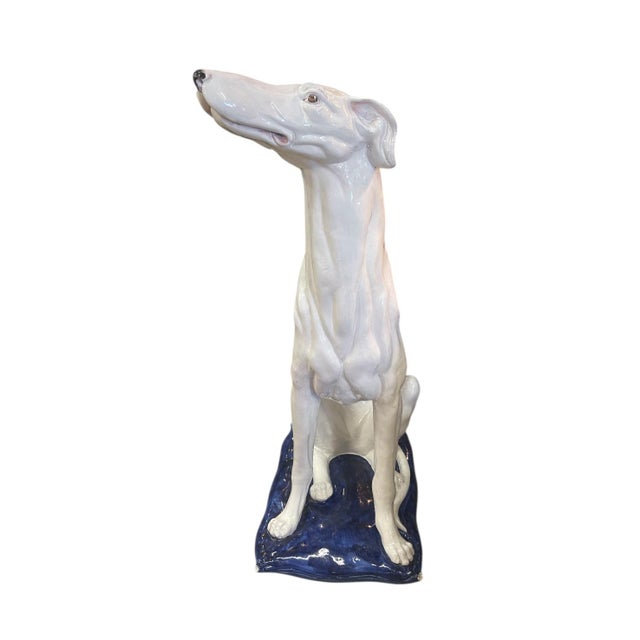 Ceramic Mid-Century Italian Style White Glazed Ceramic Greyhound Statue For Sale - Image 7 of 7
