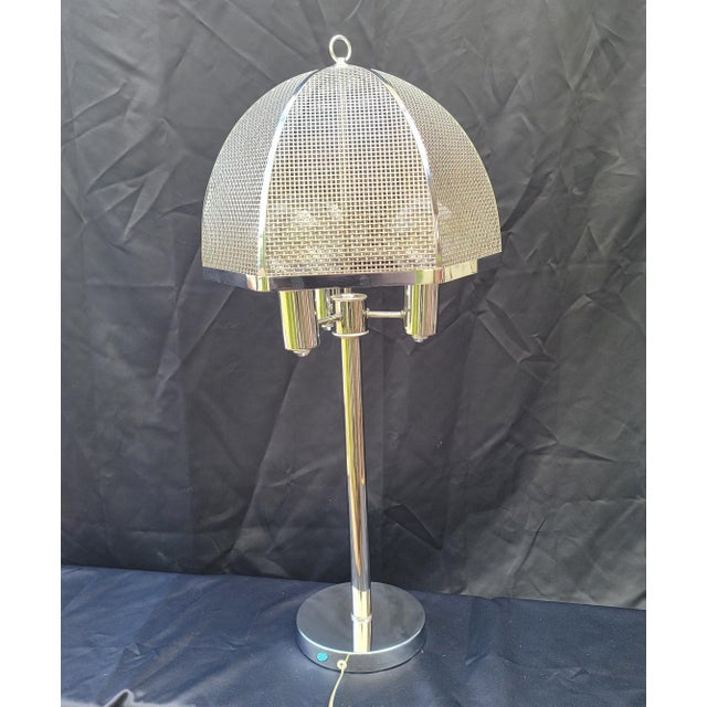 MidCentury Modern Chrome Lamp With Cane Style Shade Rendered in Chrome