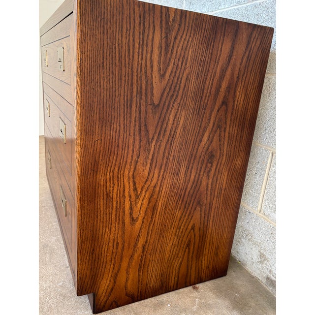 Henredon Scene One Campaign Style 3 Drawer Walnut Bachelor Chest For Sale In Philadelphia - Image 6 of 11