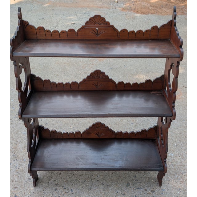 Victorian Mahogany Fretwork Three-Tier Wall Hanging Display Shelves, Circa 1880 For Sale - Image 4 of 10