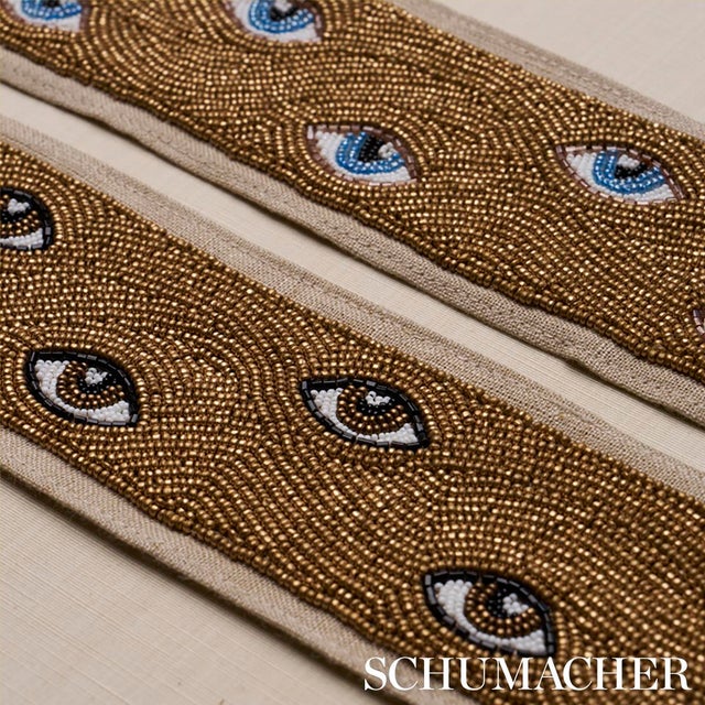 Schumacher SAMPLE - Schumacher Mind's Eye Beaded Tape In Blue & Gold For Sale - Image 4 of 4