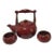 Vintage Asian Red Glazed Earthenware Tea Pot & 2 Cups For Sale