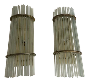 Mid Century Post Modern Murano Venini Italy Style Glass Sconce a Pair