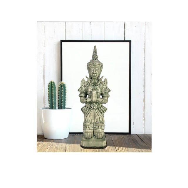 Large Celadon Green Crackle Glaze Angel Figure, Kneeling Tappanom (Thailand) For Sale - Image 12 of 12