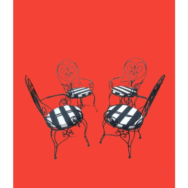 Black Vintage French Hand Forge Wrought Iron Garden/ Patio Arm Chairs - Set of 4 For Sale - Image 8 of 12